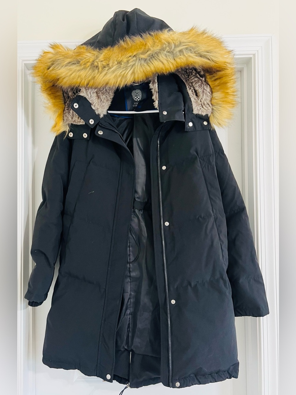 Vince Camuto Black Puffer Coat, Faux-Fur Trim
